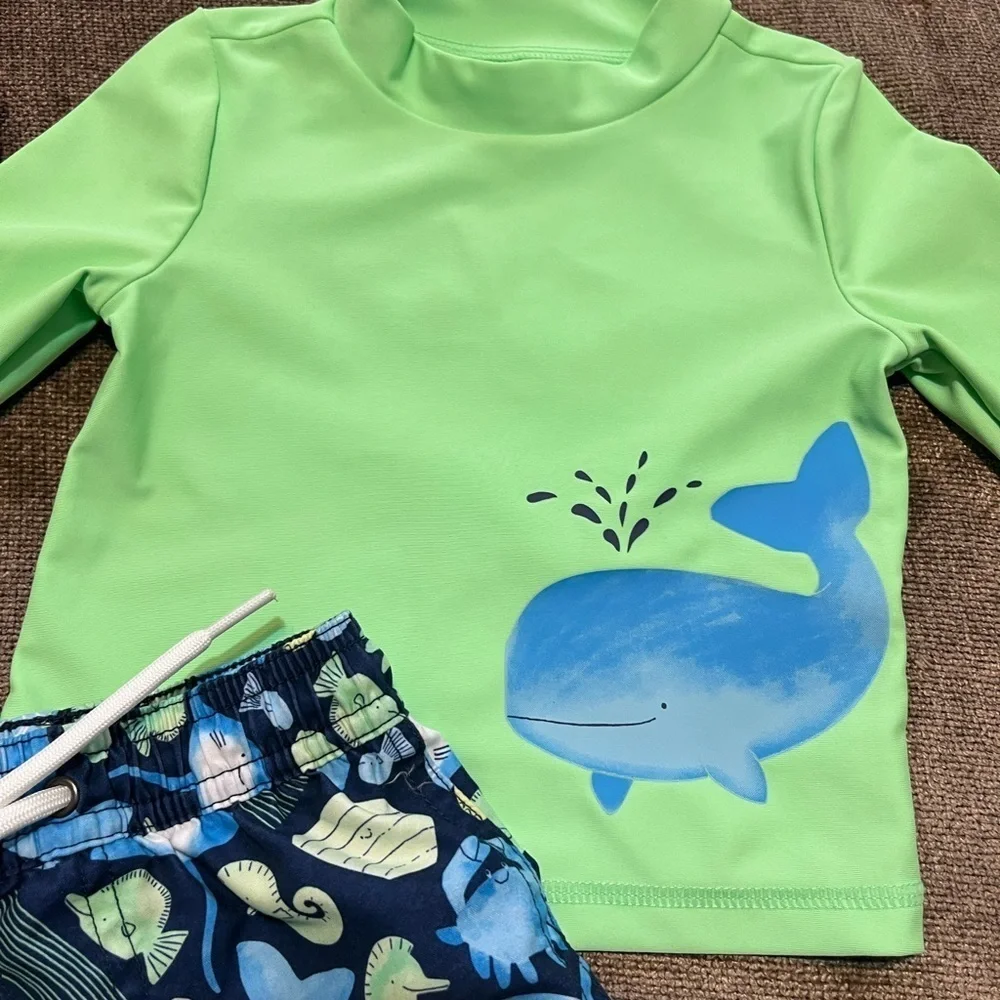 6 Months Baby Swim Set with Sea and Whale Design & NWT Shark T-shirt